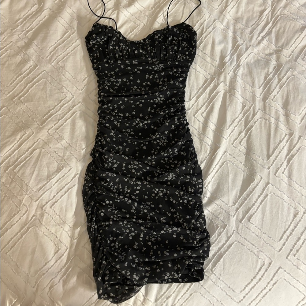 ruched body con mini dress